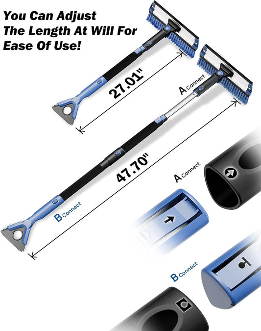 47″ Car Snow Brush Extendable Foam Snow Brush with Squeegee Ice Scraper 270° Auto Car Snow Removal Broom Detachable Car Snow Scraper Brush with Durable Gloves for Car