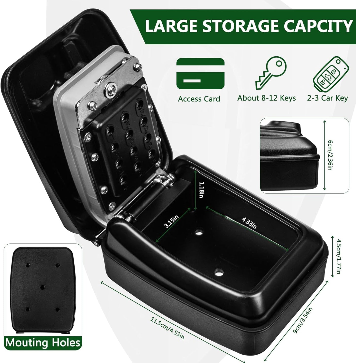 Key Safe, Wall Mounted Key Lock Box with Resettable 12-Digit Combination, Outdoor Key Storage with Weatherproof Cover for Home, Office, School, Garage (grey)