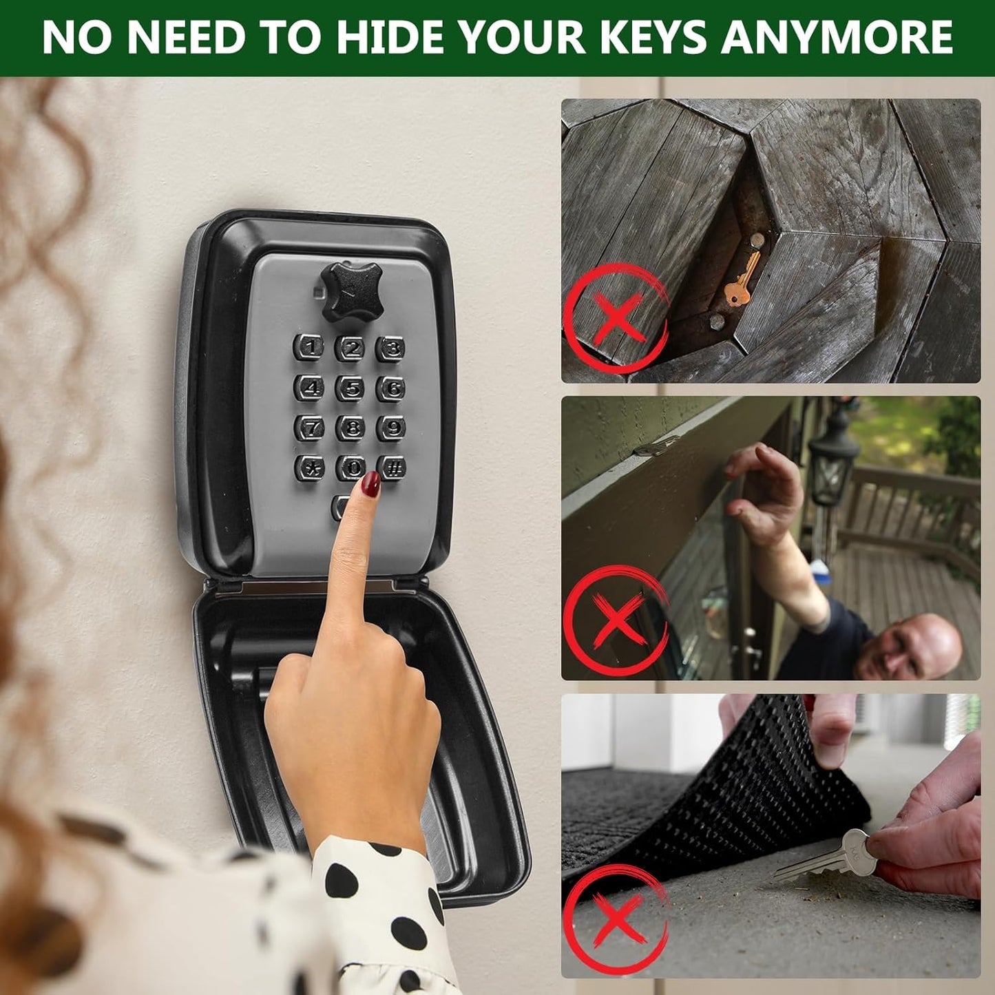 Key Safe, Wall Mounted Key Lock Box with Resettable 12-Digit Combination, Outdoor Key Storage with Weatherproof Cover for Home, Office, School, Garage (grey)