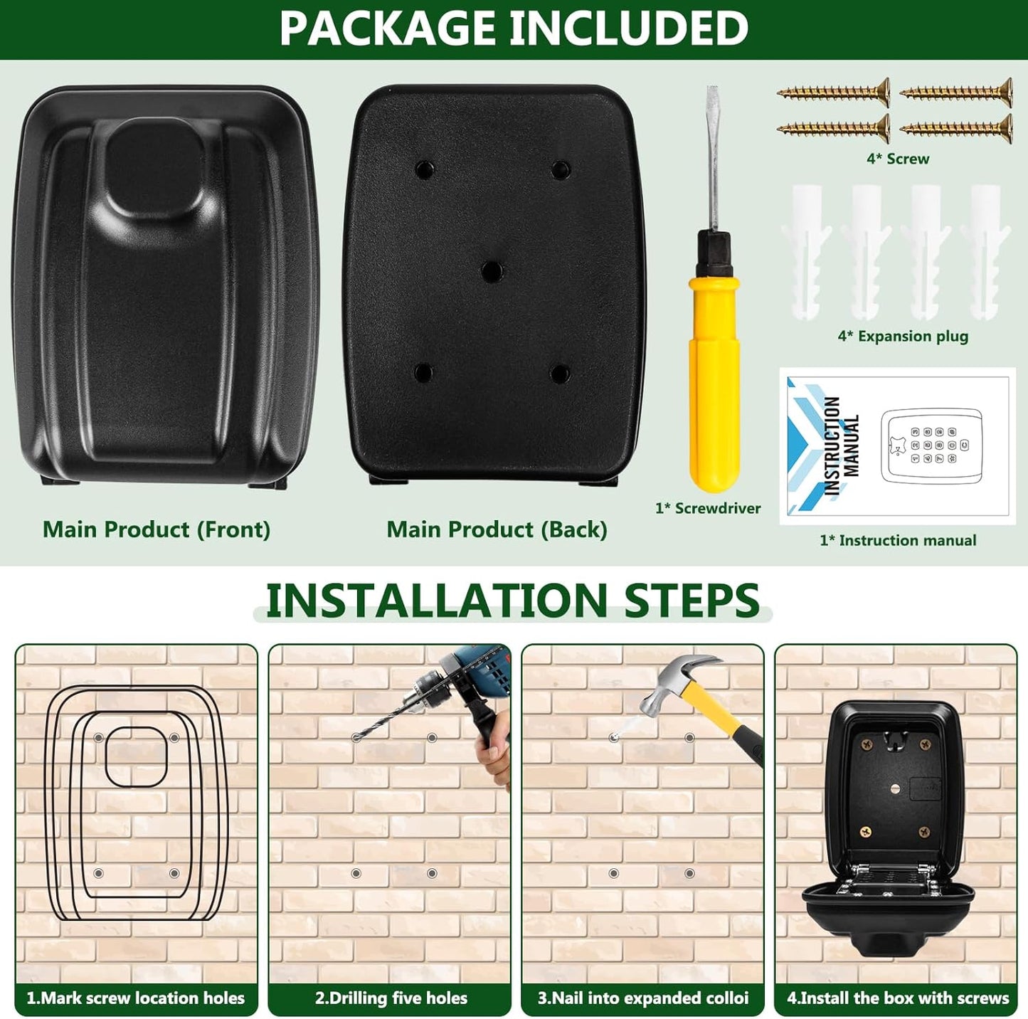 Key Safe, Wall Mounted Key Lock Box with Resettable 12-Digit Combination, Outdoor Key Storage with Weatherproof Cover for Home, Office, School, Garage (grey)