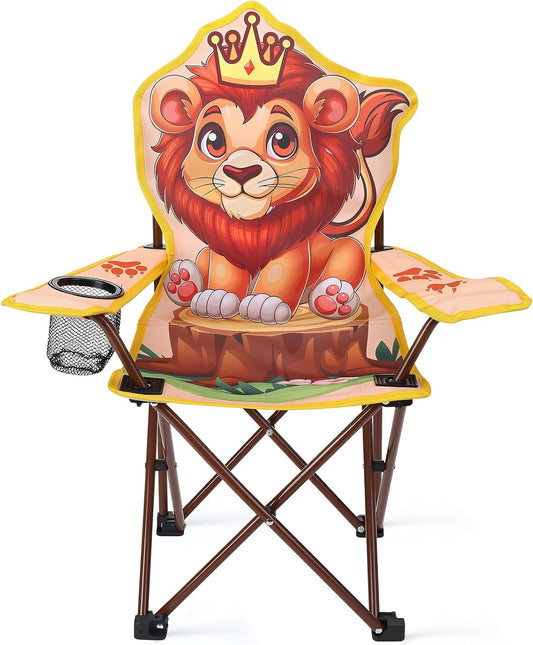 Kids Camping Chair,Lion Childrens Folding Camping Chair with Cup Holder and Carry Bag, Outdoor Lightweight Childrens Garden Chairs for Picnic Garden Beach Hiking