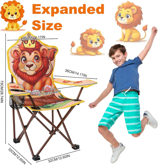 Kids Camping Chair,Lion Childrens Folding Camping Chair with Cup Holder and Carry Bag, Outdoor Lightweight Childrens Garden Chairs for Picnic Garden Beach Hiking