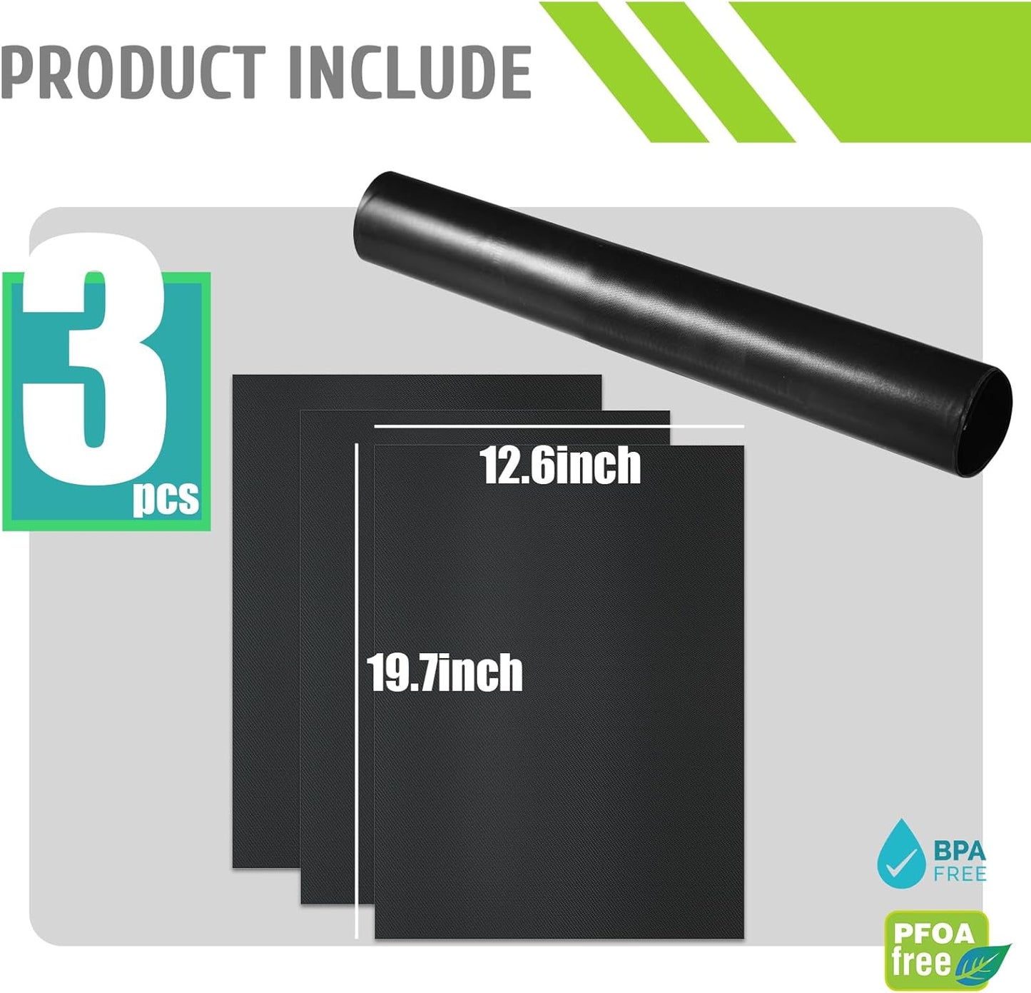 BBQ Grill Mat 32X50cm, Universal Oven Liners for Bottom of Fan Assisted Ovens, Reusable Non Stick Teflon Barbecue Mats for Baking on Gas, Charcoal, Oven & Electric Grills (Black, 3PCS)