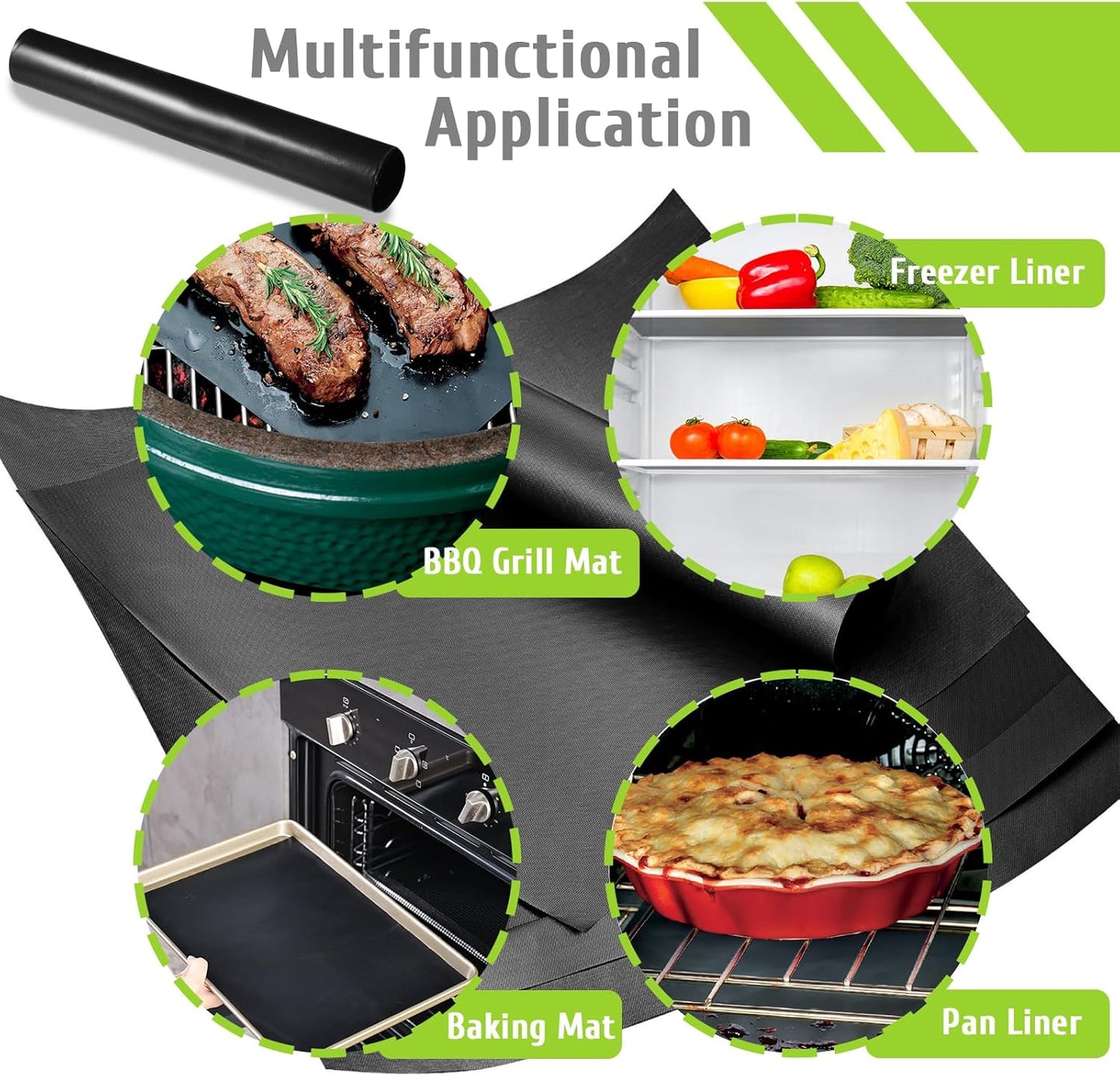 BBQ Grill Mat 32X50cm, Universal Oven Liners for Bottom of Fan Assisted Ovens, Reusable Non Stick Teflon Barbecue Mats for Baking on Gas, Charcoal, Oven & Electric Grills (Black, 3PCS)
