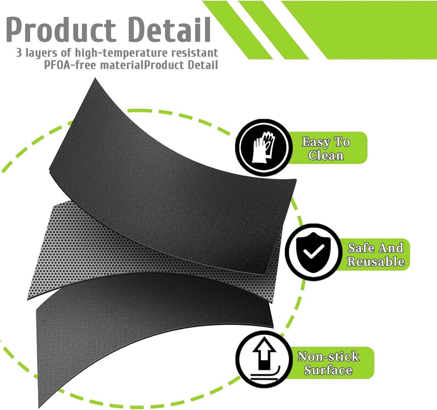 BBQ Grill Mat 32X50cm, Universal Oven Liners for Bottom of Fan Assisted Ovens, Reusable Non Stick Teflon Barbecue Mats for Baking on Gas, Charcoal, Oven & Electric Grills (Black, 3PCS)