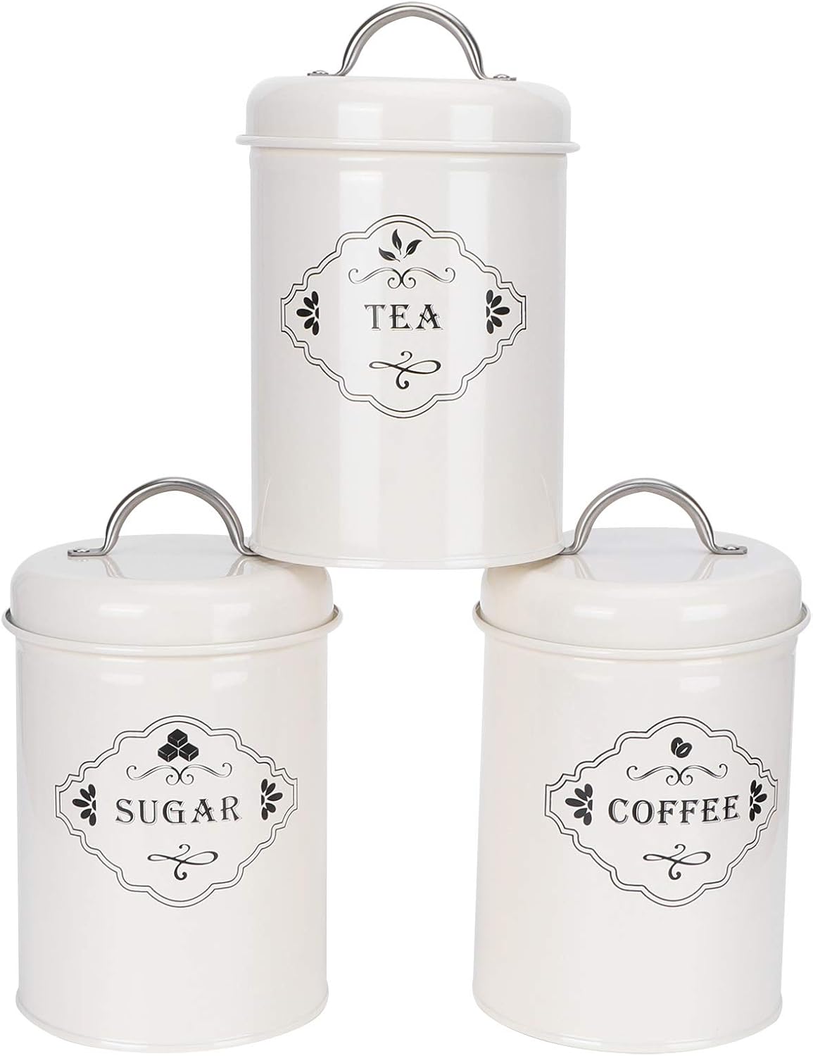 Kitchen Storage Jars Sealed Canisters Set for Tea Coffee Sugar Sealed Storage Container for Home Kitchen Organization Creamy White
