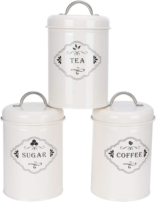 Kitchen Storage Jars Sealed Canisters Set for Tea Coffee Sugar Sealed Storage Container for Home Kitchen Organization Creamy White