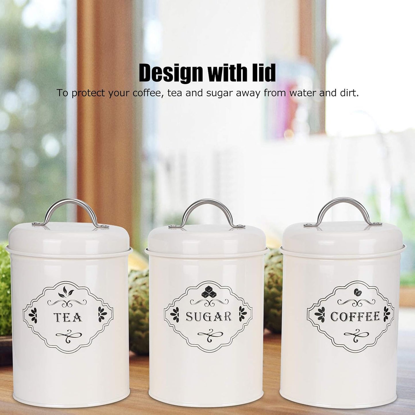 Kitchen Storage Jars Sealed Canisters Set for Tea Coffee Sugar Sealed Storage Container for Home Kitchen Organization Creamy White