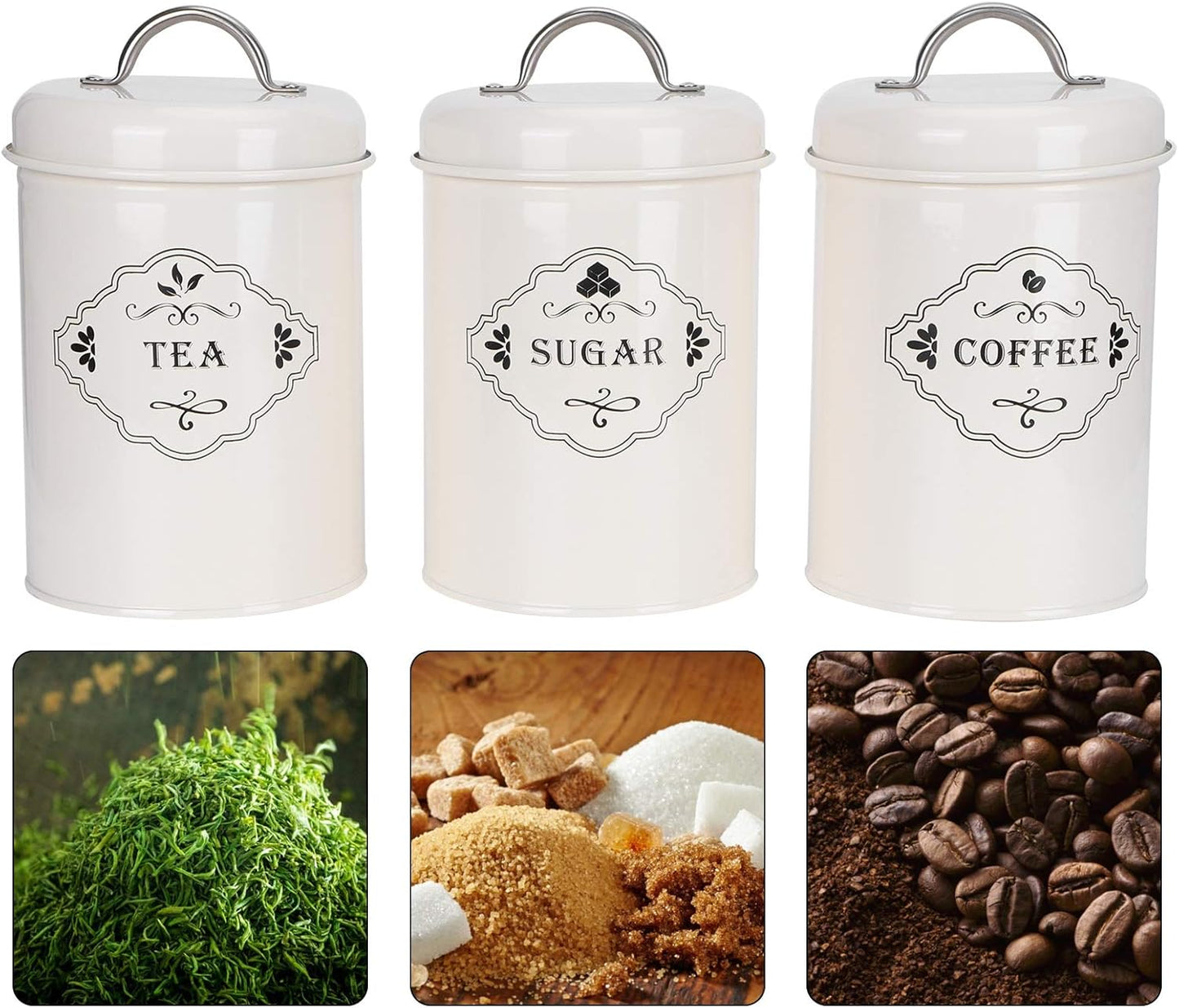 Kitchen Storage Jars Sealed Canisters Set for Tea Coffee Sugar Sealed Storage Container for Home Kitchen Organization Creamy White