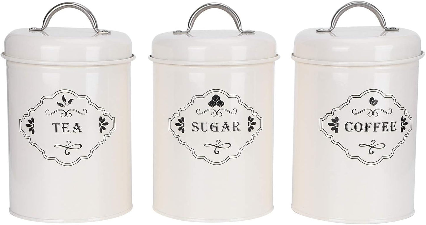 Kitchen Storage Jars Sealed Canisters Set for Tea Coffee Sugar Sealed Storage Container for Home Kitchen Organization Creamy White