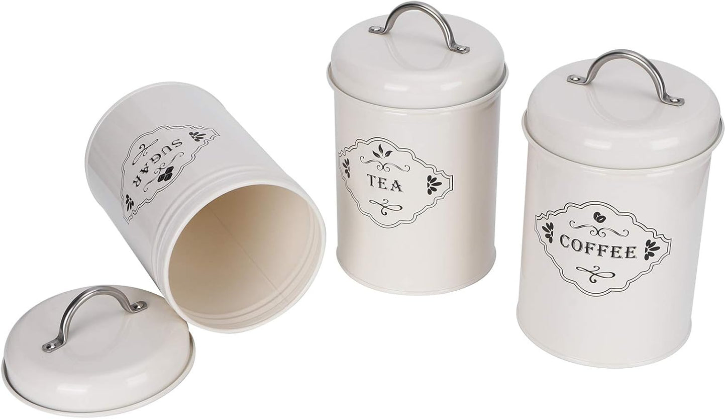 Kitchen Storage Jars Sealed Canisters Set for Tea Coffee Sugar Sealed Storage Container for Home Kitchen Organization Creamy White