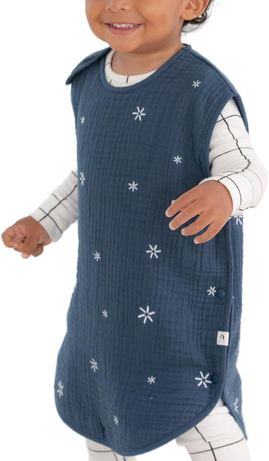 Baby Sleep Sack - Wearable Blanket Sleeping Vest | 6-Layer Cotton Gauze Newborn Essentials Cloths | TOG 1.0 | 3 - 5T | (Navy Sparkle, Medium)
