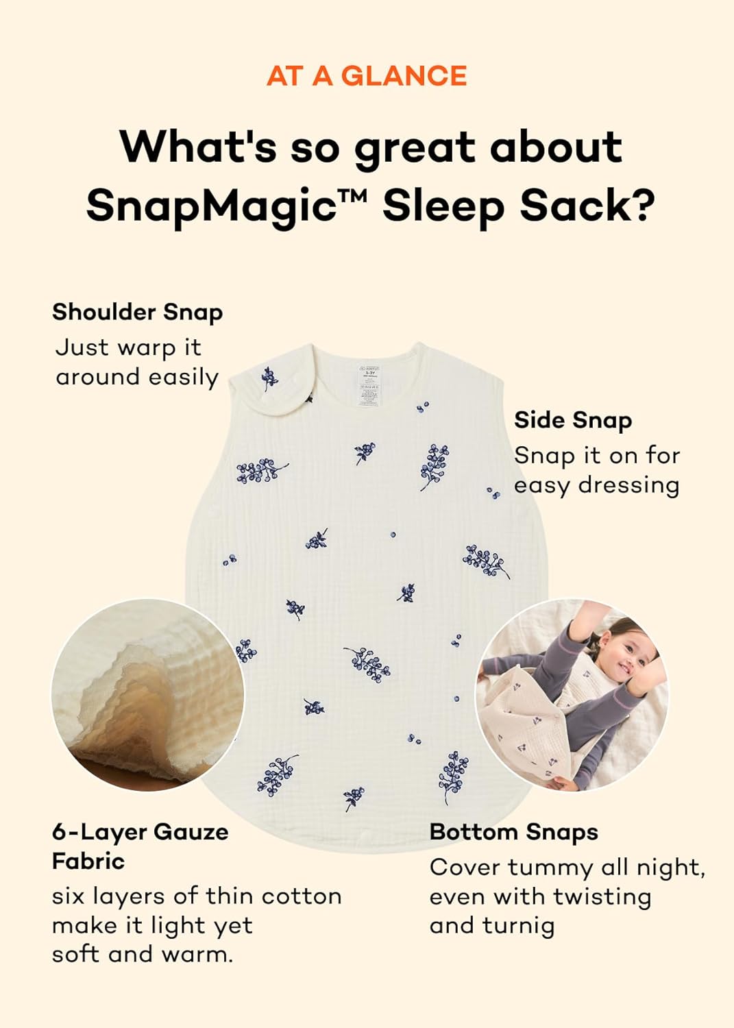 Baby Sleep Sack - Wearable Blanket Sleeping Vest | 6-Layer Cotton Gauze Newborn Essentials Cloths | TOG 1.0 | 3 - 5T | (Navy Sparkle, Medium)