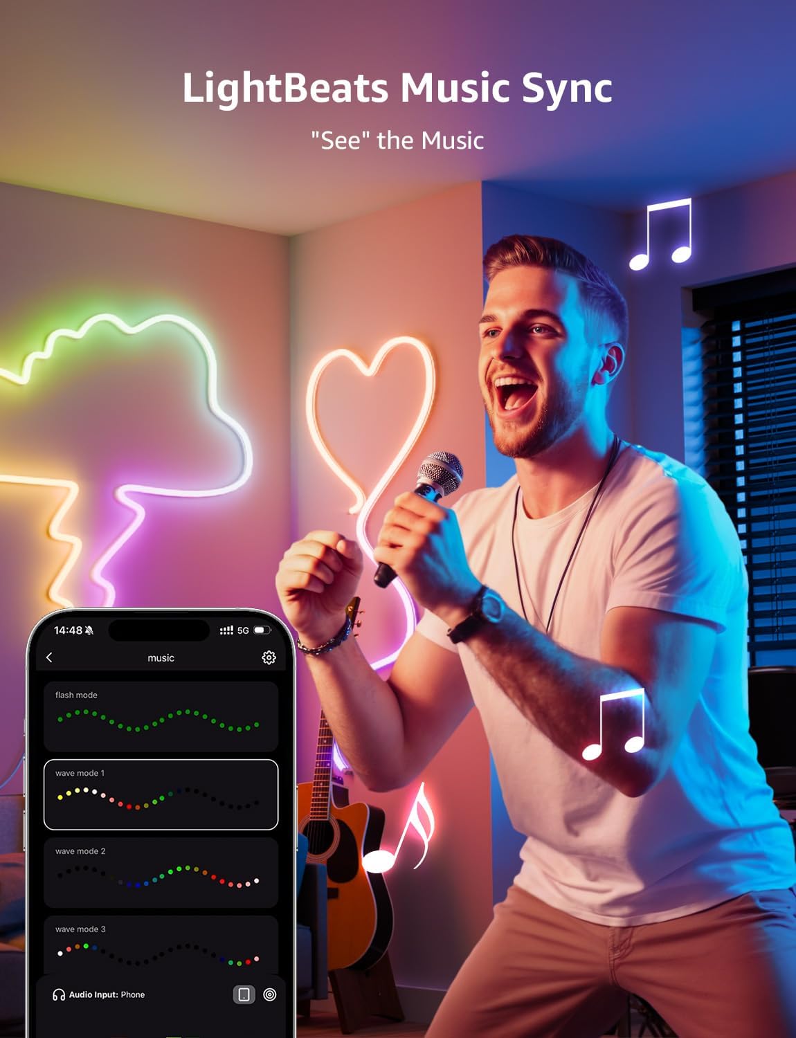 N1 AI Smart Neon Rope Light 3M RGB+IC, Works with Alexa & Google Assistant, Music Sync LED Lights for Bedroom, App Voice Control, Personalized AI Lighting Designer, IP65 Waterproof, No Remote [Energy Class A]