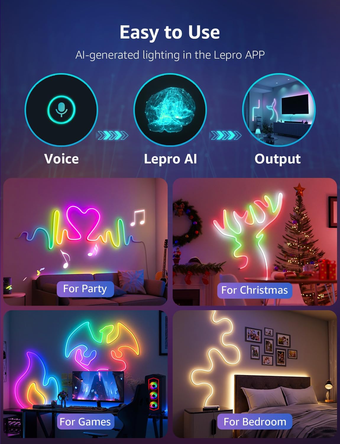 N1 AI Smart Neon Rope Light 3M RGB+IC, Works with Alexa & Google Assistant, Music Sync LED Lights for Bedroom, App Voice Control, Personalized AI Lighting Designer, IP65 Waterproof, No Remote [Energy Class A]