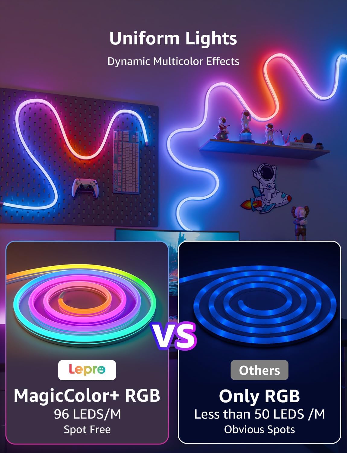 N1 AI Smart Neon Rope Light 3M RGB+IC, Works with Alexa & Google Assistant, Music Sync LED Lights for Bedroom, App Voice Control, Personalized AI Lighting Designer, IP65 Waterproof, No Remote [Energy Class A]
