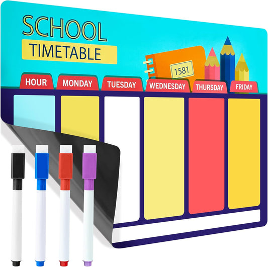 Magnetic Calendar for Refrigerator, Weekly Dry Erase Board, Cute Planning Boards for Family Kids School, Colorful to Do List with 4 Dry Erase Markers