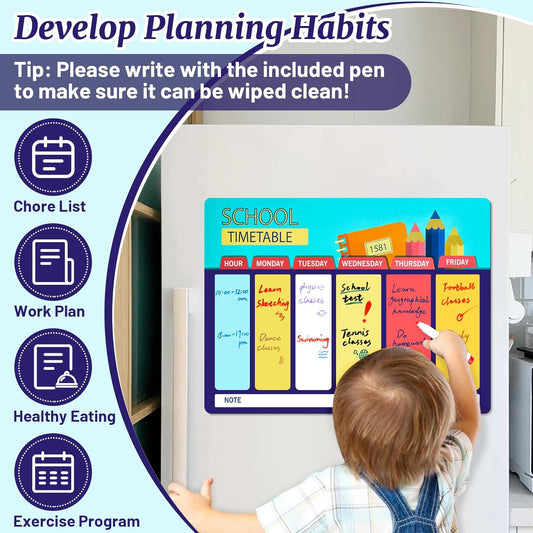 Magnetic Calendar for Refrigerator, Weekly Dry Erase Board, Cute Planning Boards for Family Kids School, Colorful to Do List with 4 Dry Erase Markers