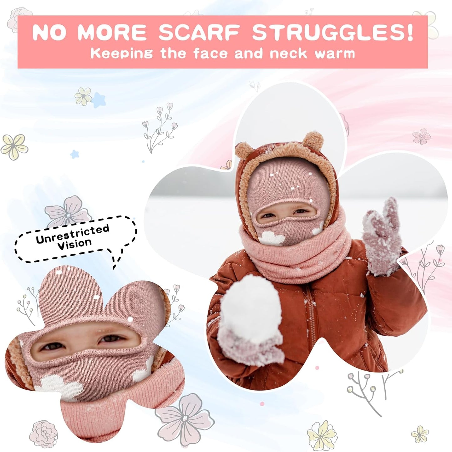 Wear Kids Balaclava, Winter Kids Hat Neck Warmer for Boys and Girls, Dual Layer Knit Ski Mask Balaclava Child Winter Hat