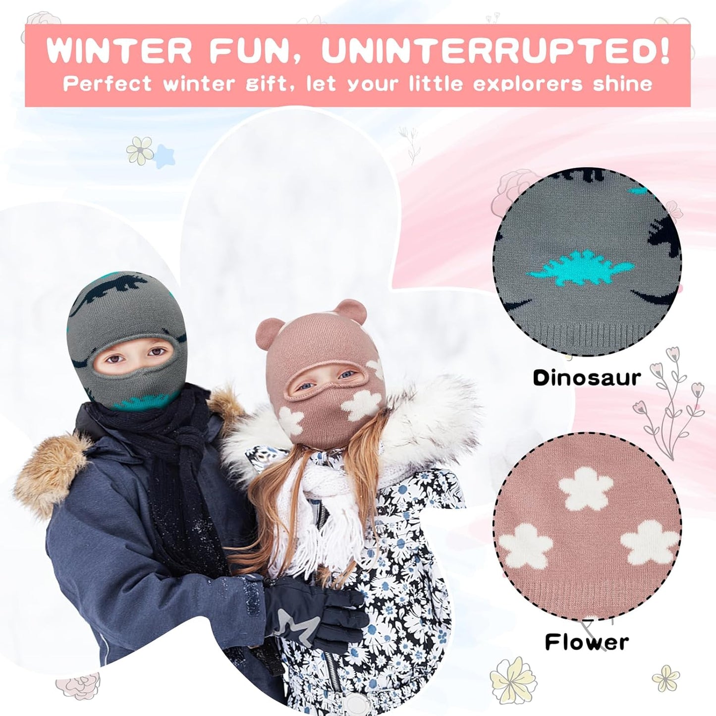 Wear Kids Balaclava, Winter Kids Hat Neck Warmer for Boys and Girls, Dual Layer Knit Ski Mask Balaclava Child Winter Hat