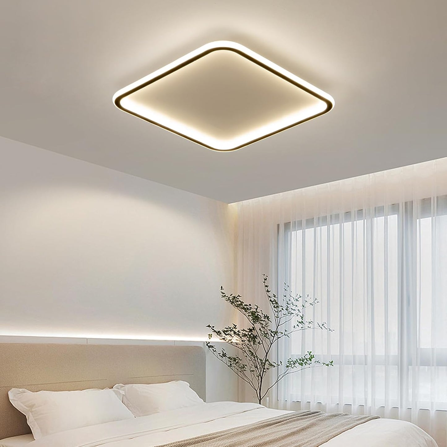 40CM LED Square Ceiling Lighting, 3000K/4500K/6500K Dimmable Ceiling Light Adjustable 3 Color Temperature Black Bathroom Light with Remote for Living Room, Hallway, Stairwells [Energy Class A]