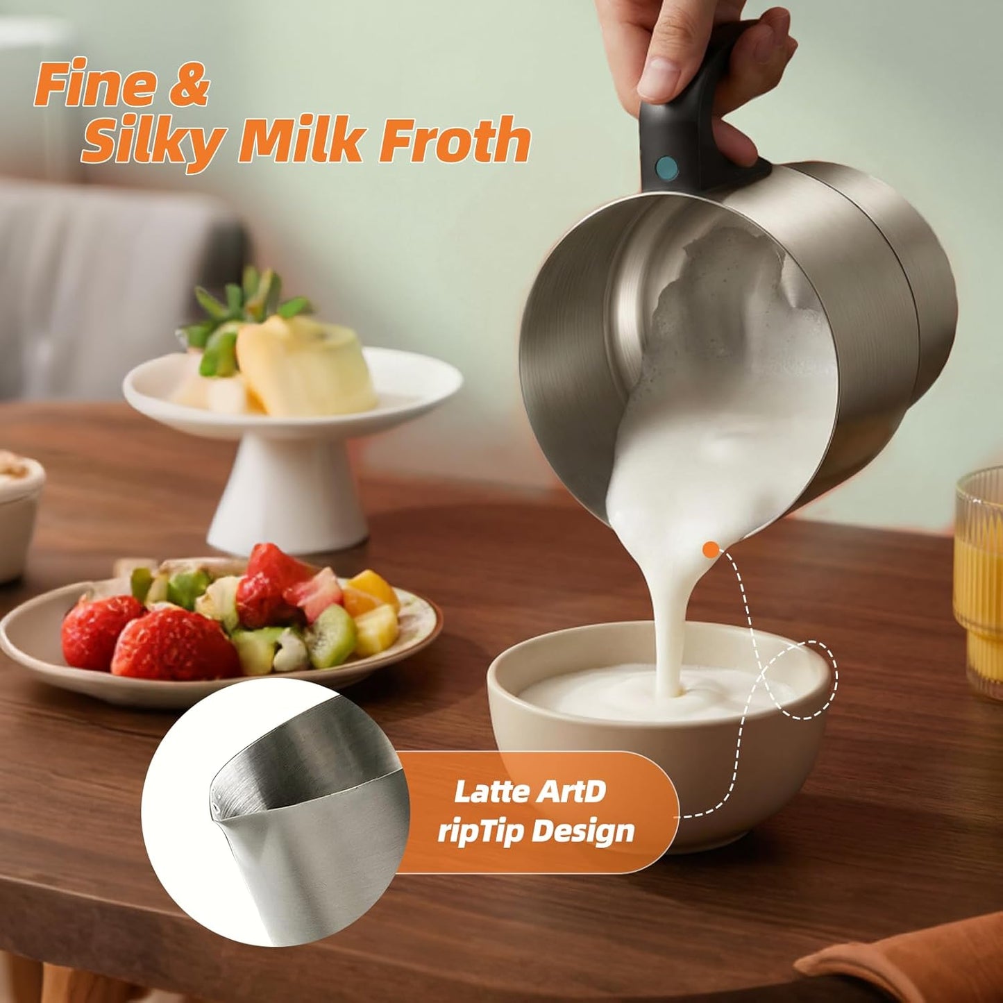 500ml Split Electric Milk Frother, Automatic Milk Steamer and Frother with 4 Various Whisk Accessories, Hot & Cold Milk Foam Maker for Coffee, Cappuccinos, Macchiato, Latte, Hot Chocolates Milk