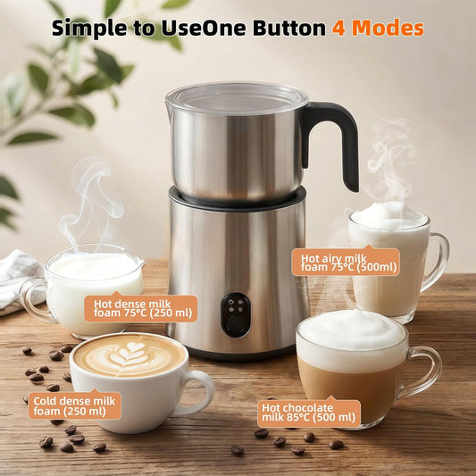 500ml Split Electric Milk Frother, Automatic Milk Steamer and Frother with 4 Various Whisk Accessories, Hot & Cold Milk Foam Maker for Coffee, Cappuccinos, Macchiato, Latte, Hot Chocolates Milk