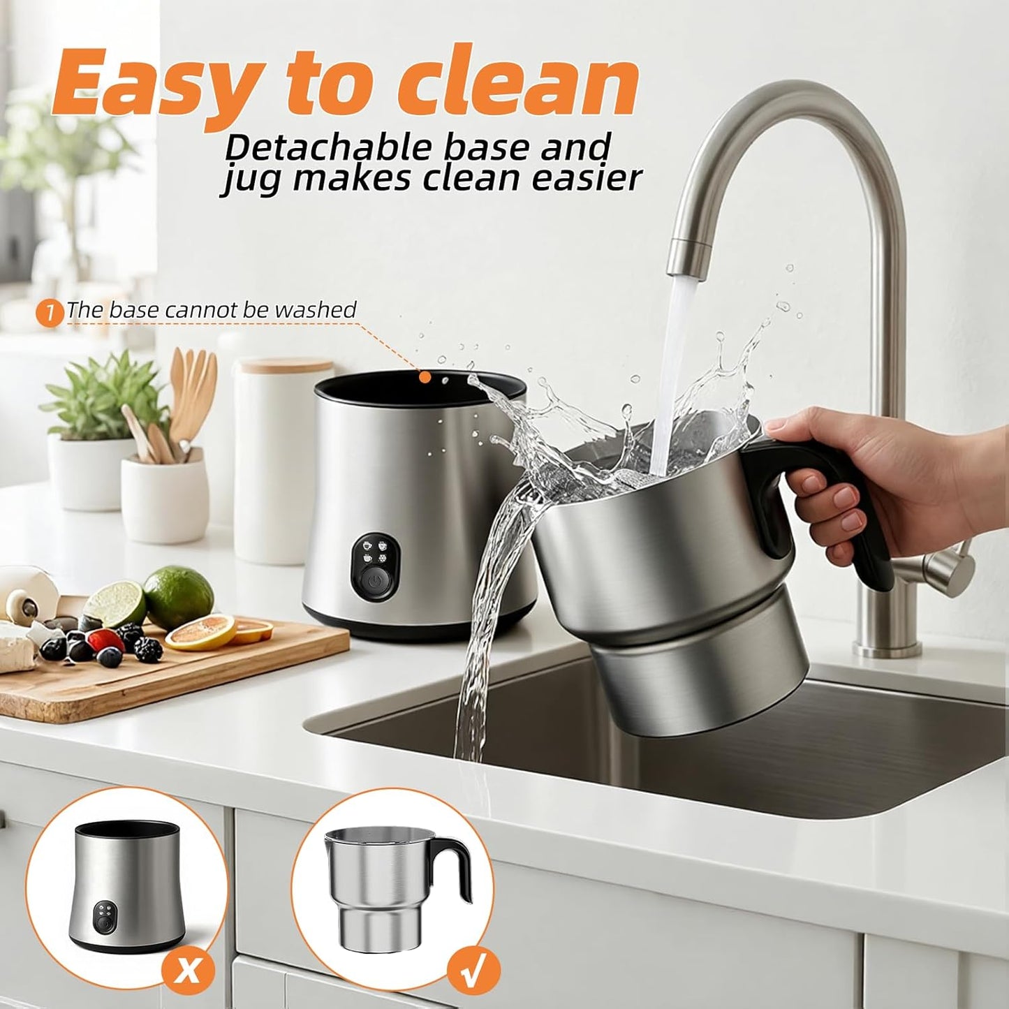 500ml Split Electric Milk Frother, Automatic Milk Steamer and Frother with 4 Various Whisk Accessories, Hot & Cold Milk Foam Maker for Coffee, Cappuccinos, Macchiato, Latte, Hot Chocolates Milk