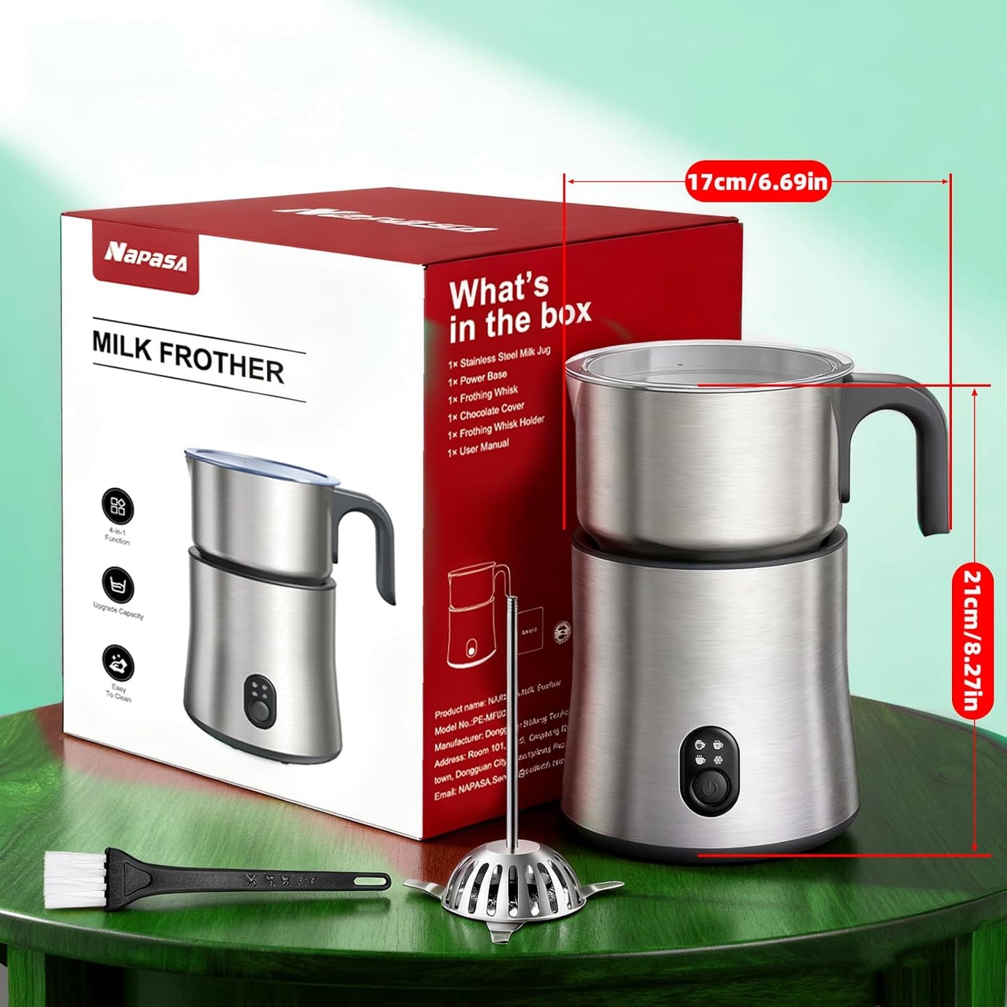 500ml Split Electric Milk Frother, Automatic Milk Steamer and Frother with 4 Various Whisk Accessories, Hot & Cold Milk Foam Maker for Coffee, Cappuccinos, Macchiato, Latte, Hot Chocolates Milk