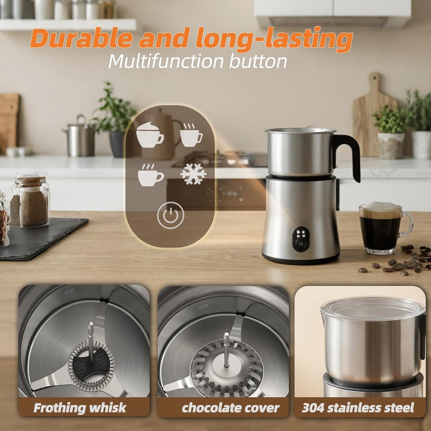 500ml Split Electric Milk Frother, Automatic Milk Steamer and Frother with 4 Various Whisk Accessories, Hot & Cold Milk Foam Maker for Coffee, Cappuccinos, Macchiato, Latte, Hot Chocolates Milk