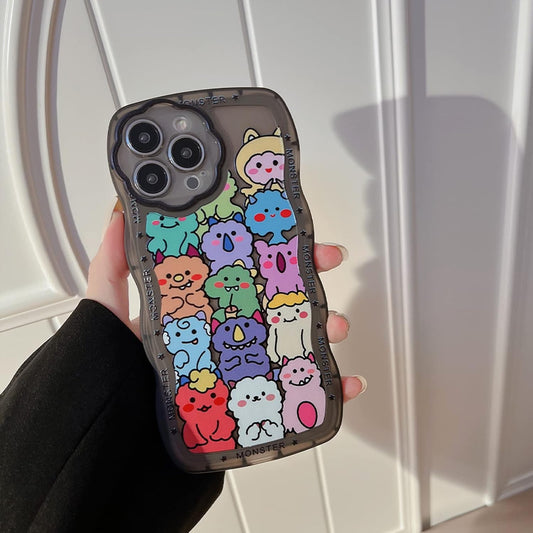 Compatible for iPhone 15 Pro Max Case Cute Clear Cartoon Bear Animal with Heart Beaded Lanyard Wrist Strap for Women Girly Soft TPU Full Protective Cover for iPhone 15 Pro Max - Monster
