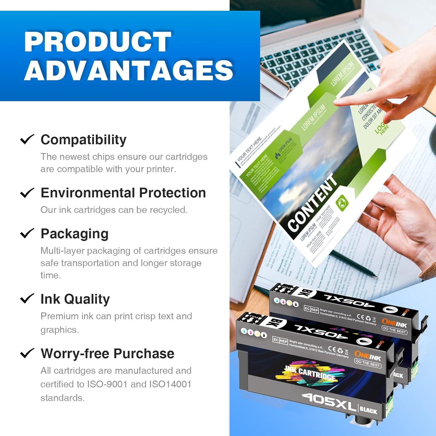 405XL Ink Cartridges Multipack Compatible with Epson 405 XL Black work for Workforce Pro WF-3820 WF-4820 WF-7310 WF-7830 WF-7835 WF-7840 WF-3825 WF-4825 WF-4830 Printer, 2-Pack