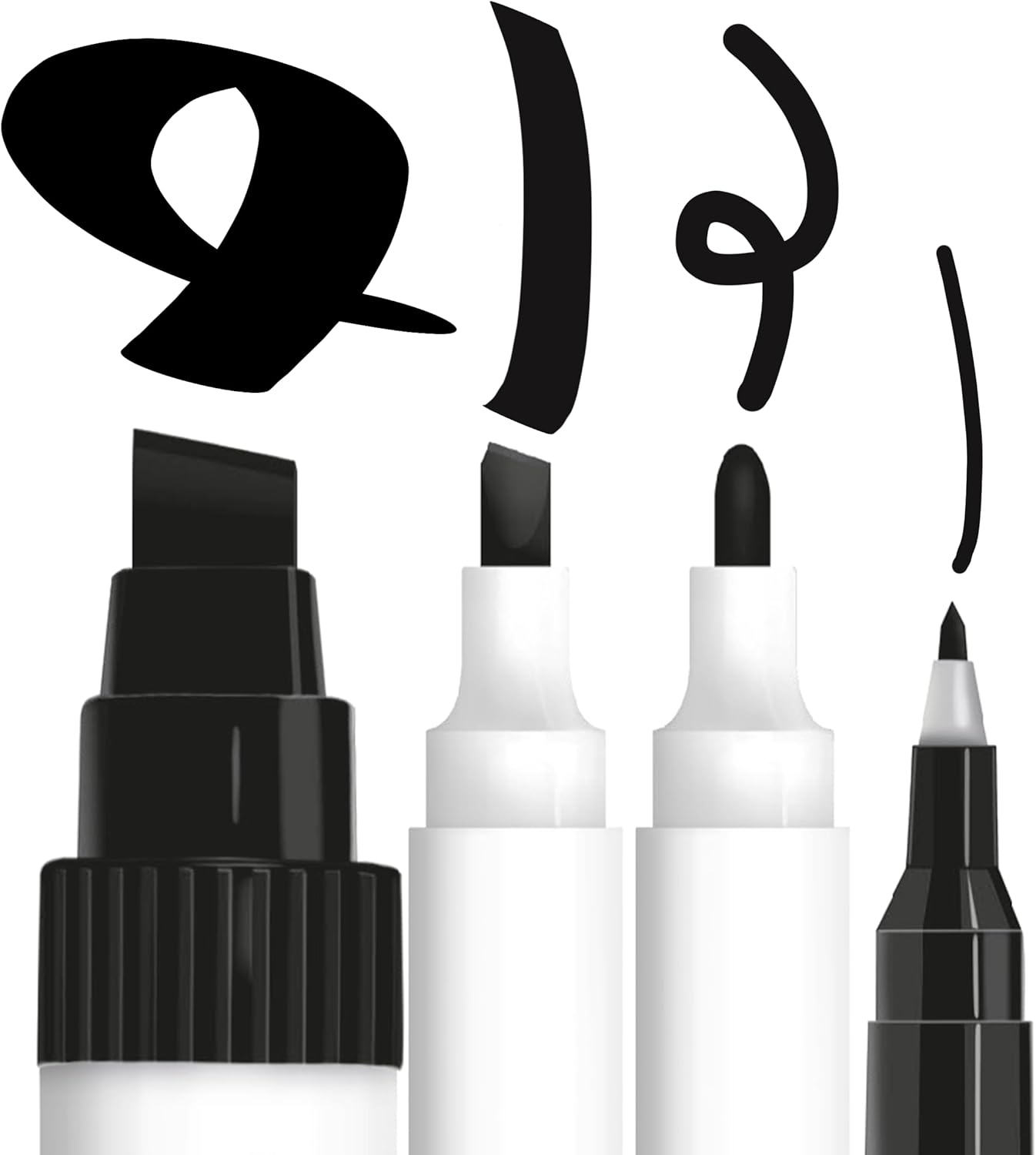 PENOL Black Permanent Marker Pens, 4 Pack with Multiple Tips, Quick Dry, Fade Resistant Ink Based on Alcohol