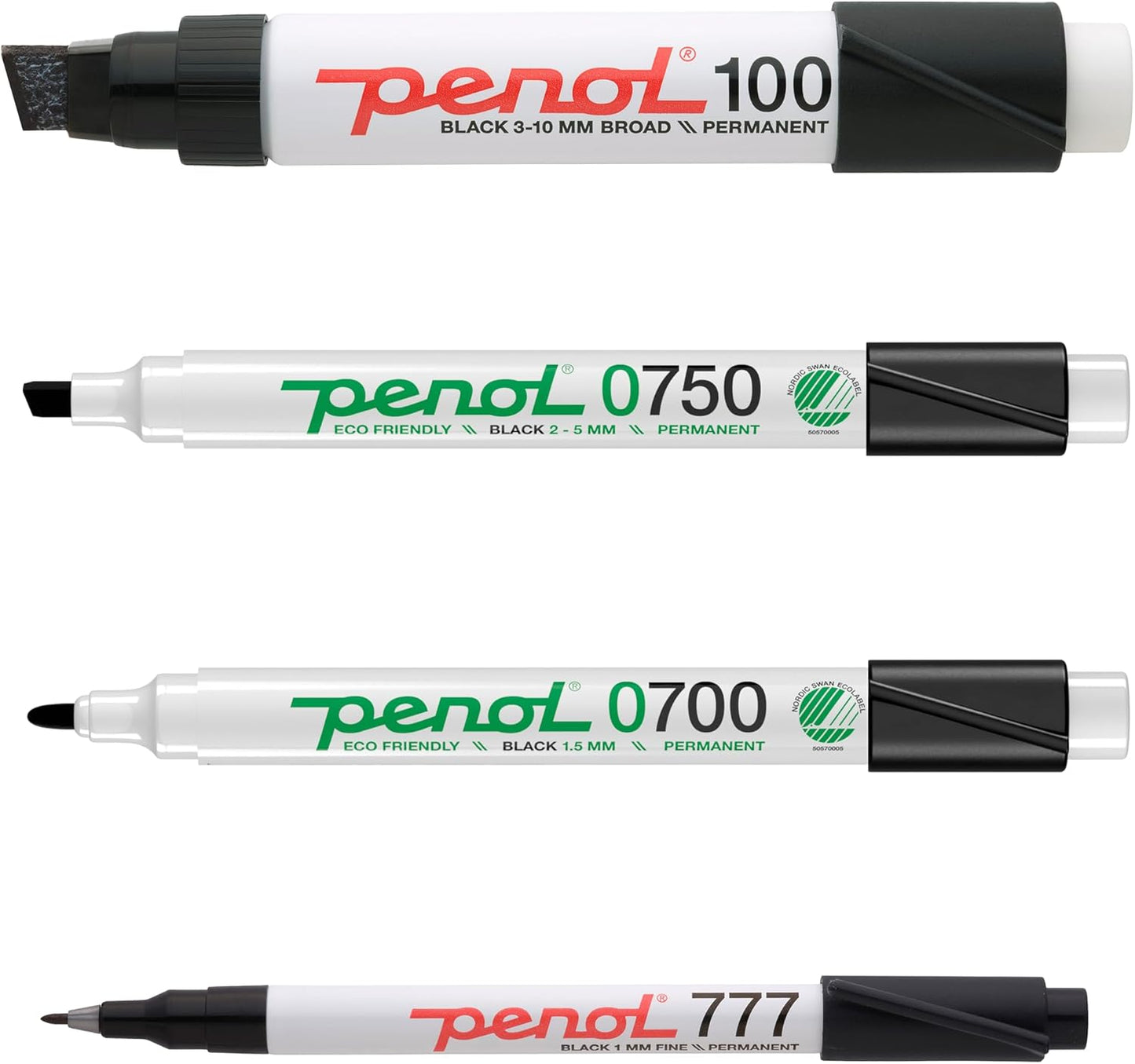 PENOL Black Permanent Marker Pens, 4 Pack with Multiple Tips, Quick Dry, Fade Resistant Ink Based on Alcohol