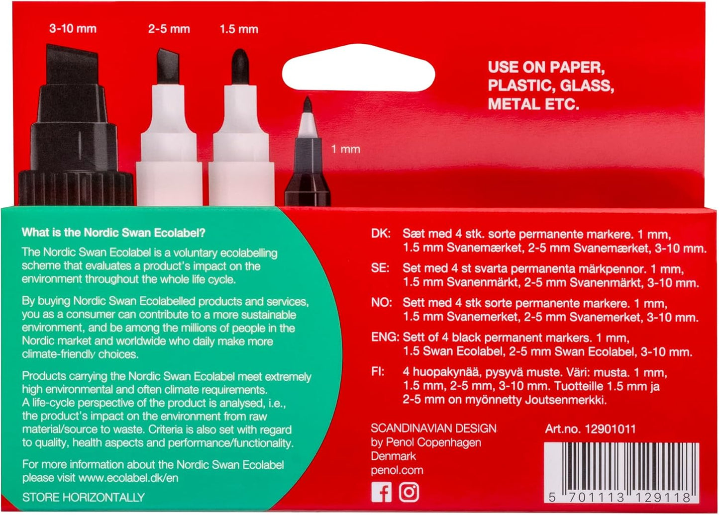 PENOL Black Permanent Marker Pens, 4 Pack with Multiple Tips, Quick Dry, Fade Resistant Ink Based on Alcohol