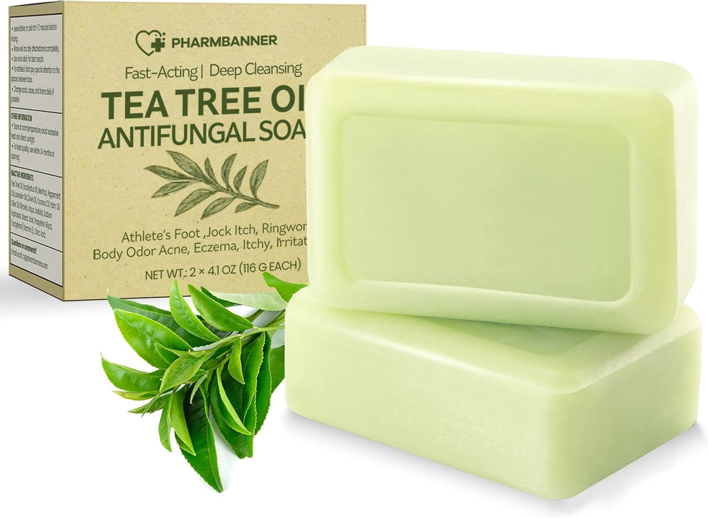 Tea Tree Soap Bar – Deep Cleansing Botanical Bar with Tea Tree, Eucalyptus & Lavender Oils – Gently Soothes Skin Prone to Discomfort, Odour, or Dryness – 2 x 116g