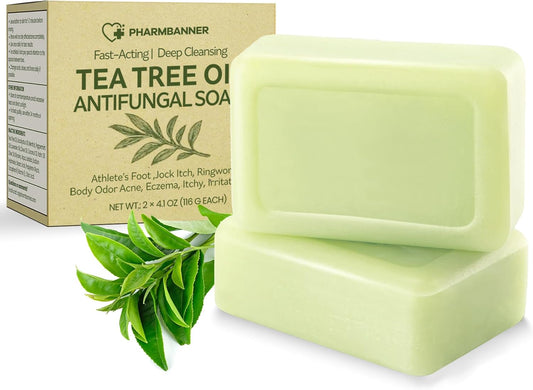 Tea Tree Soap Bar – Deep Cleansing Botanical Bar with Tea Tree, Eucalyptus & Lavender Oils – Gently Soothes Skin Prone to Discomfort, Odour, or Dryness – 2 x 116g
