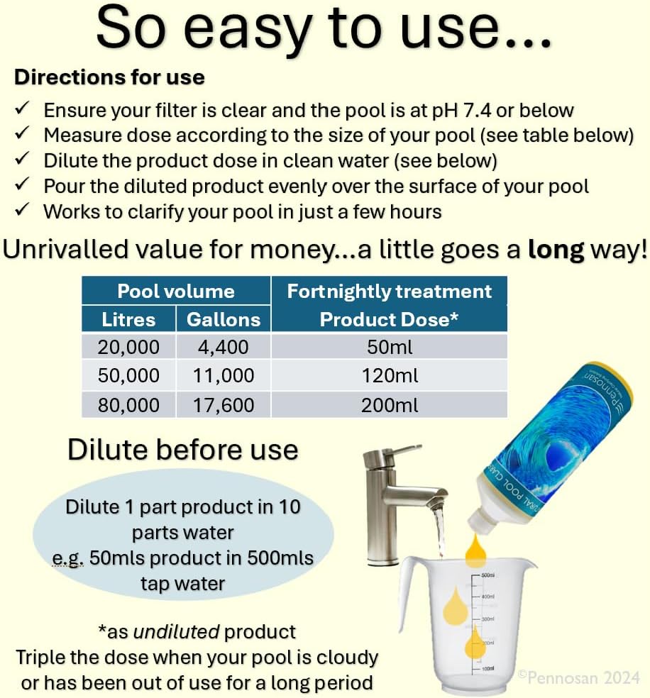 Natural Pool Clarifier 1L | The Natural Choice | Non-Chemical Pool Clarifier | For Crystal Clear, Clean Water