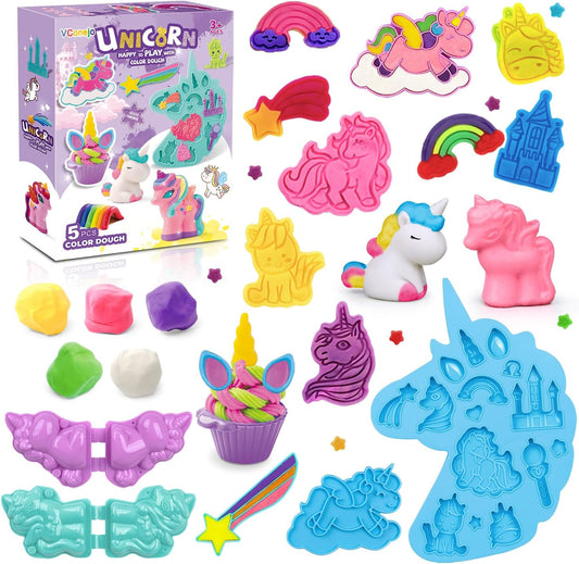 Play Color Dough Sets for Kids, Unicorn Theme Color Dough Tools Arts and Crafts Kit with 11 Piece Color Dough Accessaries, Holiday Birthday Education Toys for Toddlers Girls Age 3+