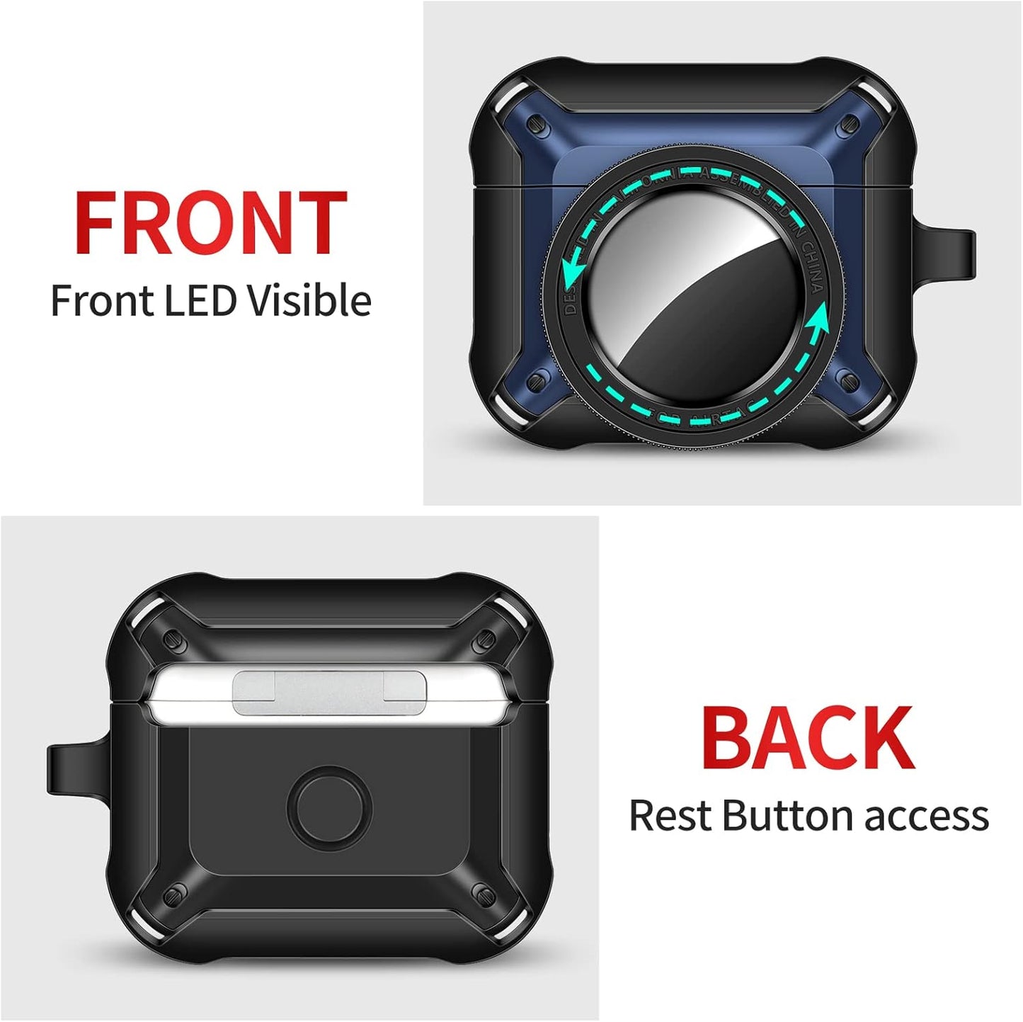 Coolden for AirPods 3rd Generation Case 2021 Camera Design Shockproof Military Hard AirPods 3 Case for Men Women Silicone Protective Case Cover Support Wireless Charging With Carabiner for AirPods