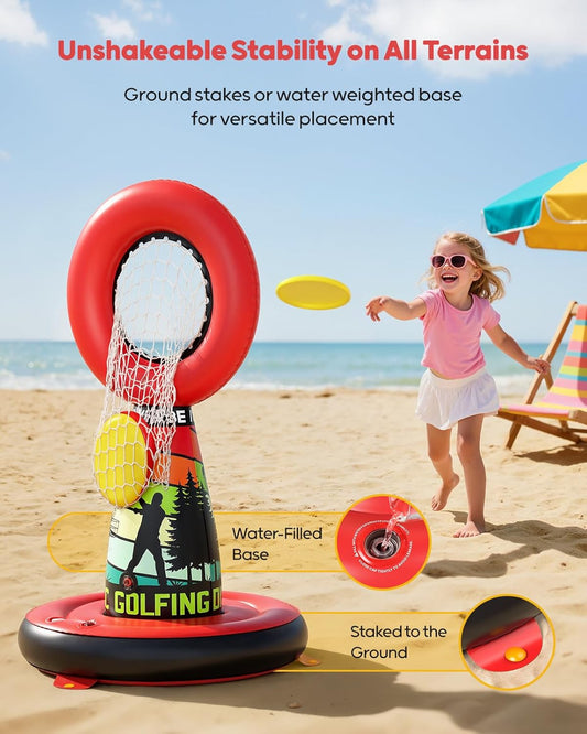 Inflatable Disc Golf Set for Kids & Family Fun, Complete Outdoor Yard Games Set With Target Basket, 4 Flying Discs & Pump, Ideal Teen Boy Gifts & Party Games - Backyard Games for Kids and Adults