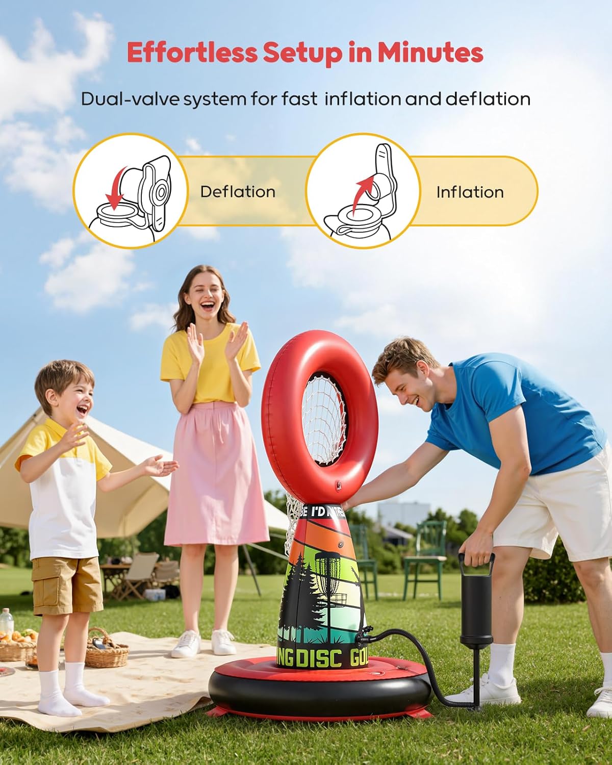 Inflatable Disc Golf Set for Kids & Family Fun, Complete Outdoor Yard Games Set With Target Basket, 4 Flying Discs & Pump, Ideal Teen Boy Gifts & Party Games - Backyard Games for Kids and Adults