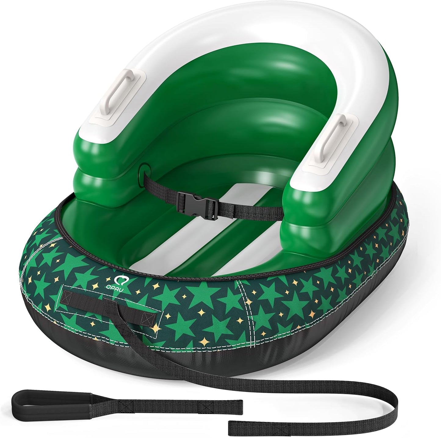 Inflatable Toddler Snow Sled with Canvas Cover, Tow Strap & Handles, Baby Winter Air Sled with Three-Sided Protection, Kids Snow Tube for Skiing & Sledding