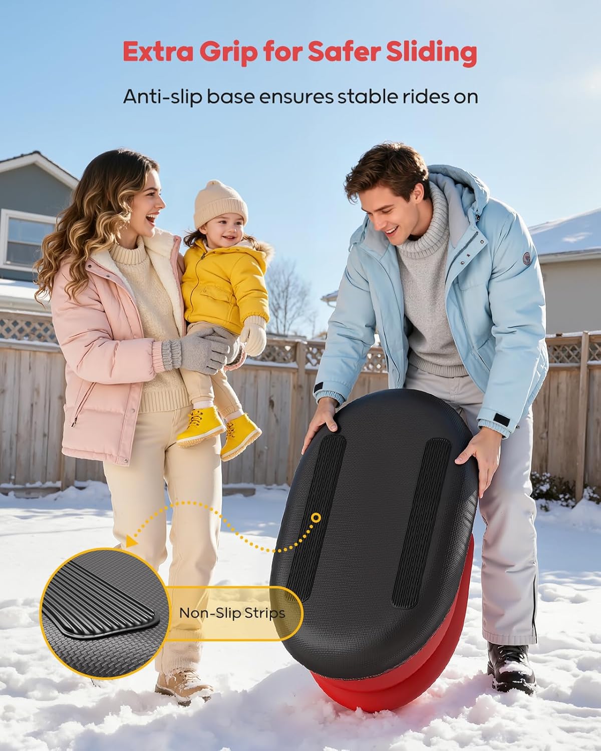 Inflatable Toddler Snow Sled with Canvas Cover, Tow Strap & Handles, Baby Winter Air Sled with Three-Sided Protection, Kids Snow Tube for Skiing & Sledding
