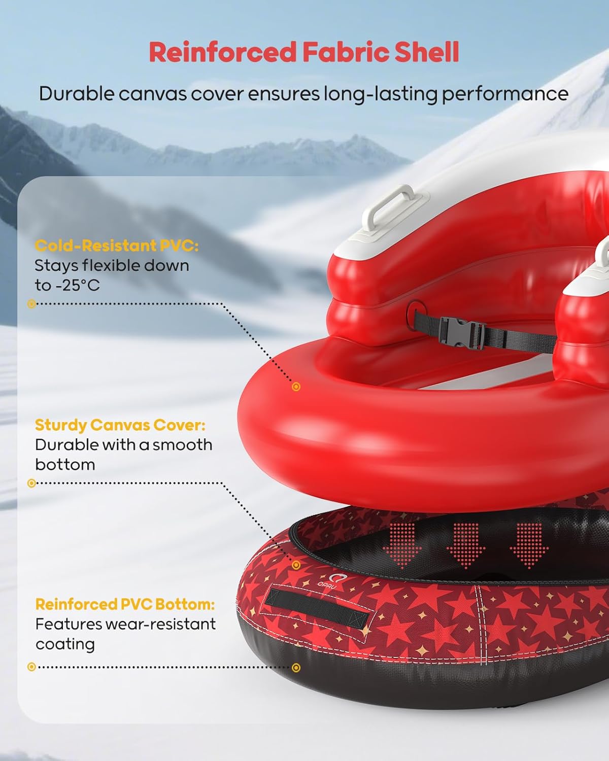 Inflatable Toddler Snow Sled with Canvas Cover, Tow Strap & Handles, Baby Winter Air Sled with Three-Sided Protection, Kids Snow Tube for Skiing & Sledding