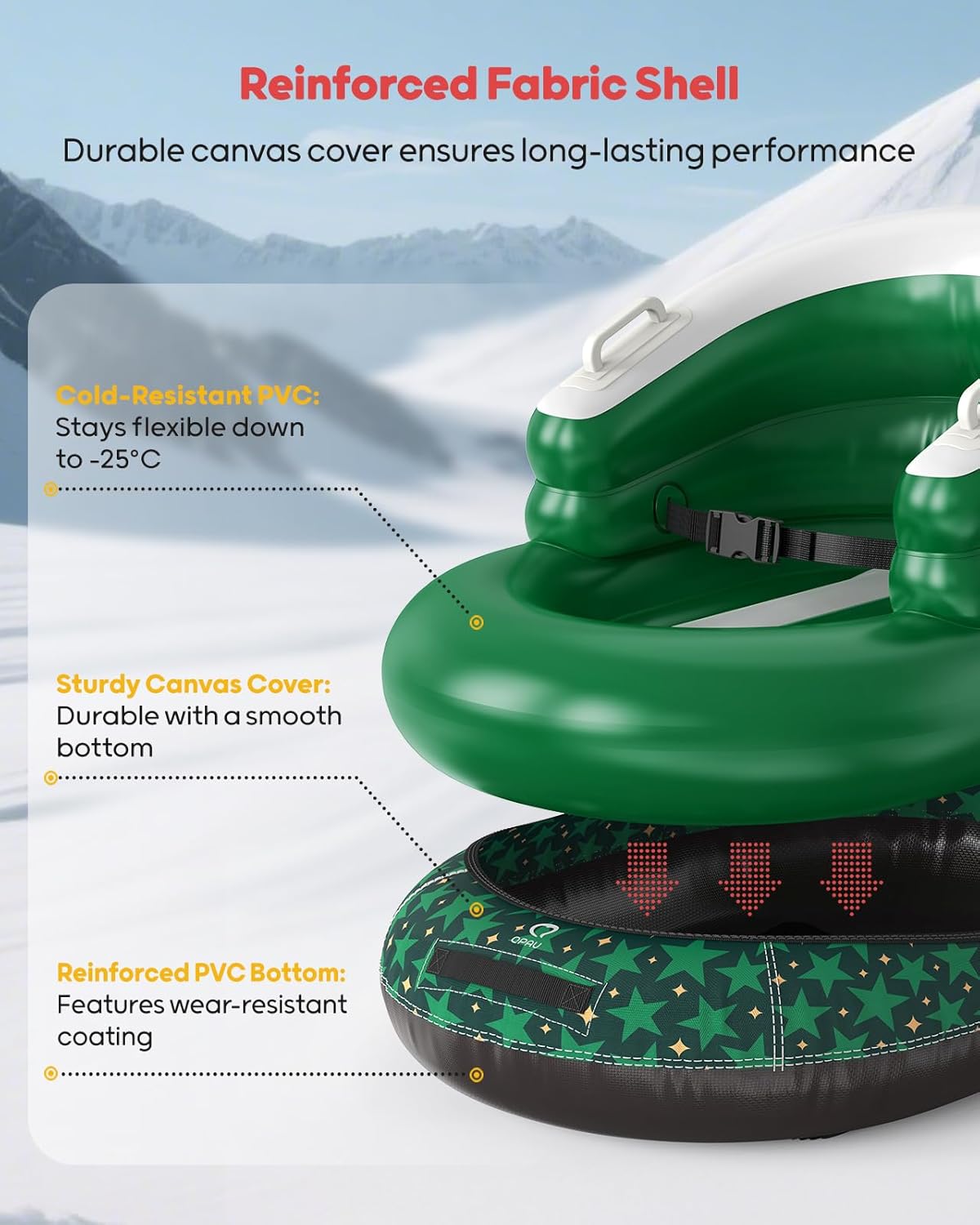 Inflatable Toddler Snow Sled with Canvas Cover, Tow Strap & Handles, Baby Winter Air Sled with Three-Sided Protection, Kids Snow Tube for Skiing & Sledding