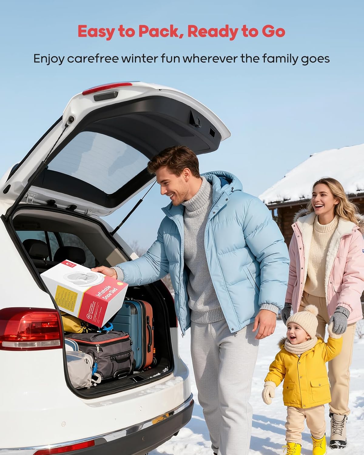 Inflatable Toddler Snow Sled with Canvas Cover, Tow Strap & Handles, Baby Winter Air Sled with Three-Sided Protection, Kids Snow Tube for Skiing & Sledding