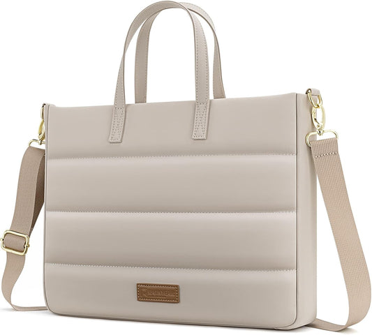 13-14 Inch Ladies Laptop Bag Briefcase for Macbook Notebook Chromebook, Elegant Case for Work Office Business University, Handbag with Laptop Compartment, Light Khaki