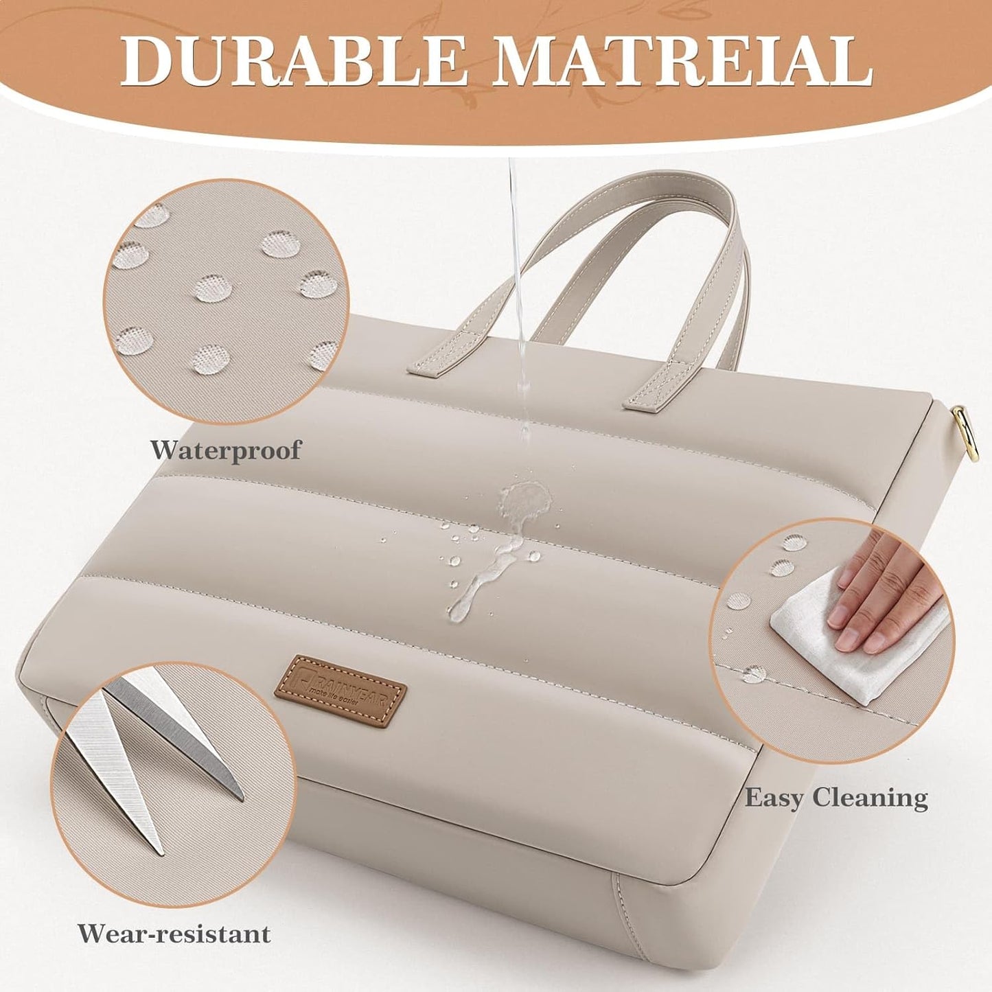 13-14 Inch Ladies Laptop Bag Briefcase for Macbook Notebook Chromebook, Elegant Case for Work Office Business University, Handbag with Laptop Compartment, Light Khaki