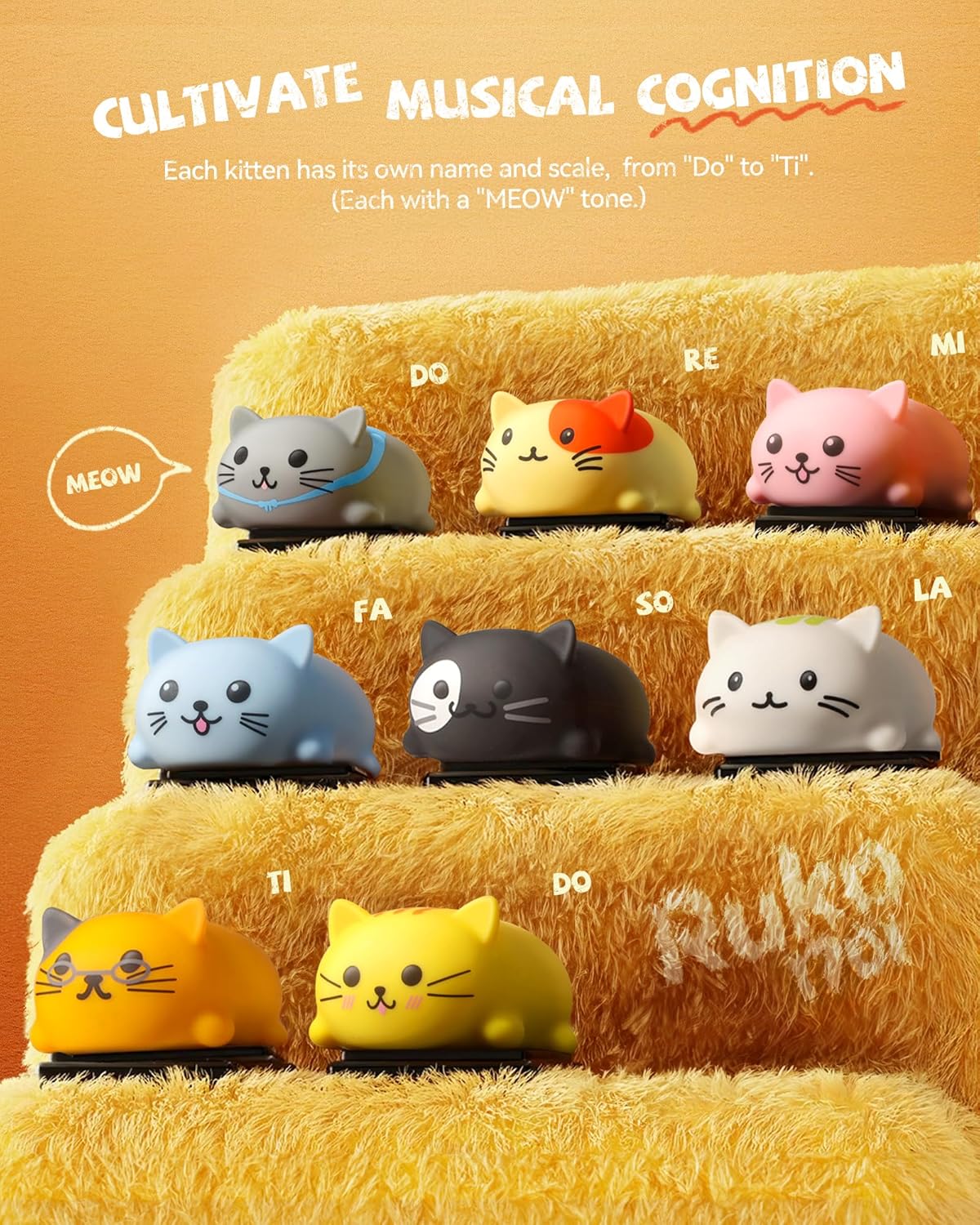 Ruko 1701 Cat Toys Kids Keyboard with Cute Meow Tone, Musical Kittens Music Cat Touch Play Music Scale, Fun Toy for Boys & Girls Age 3 4 5 6 7 8 9, Educational Instrument (8Pcs)